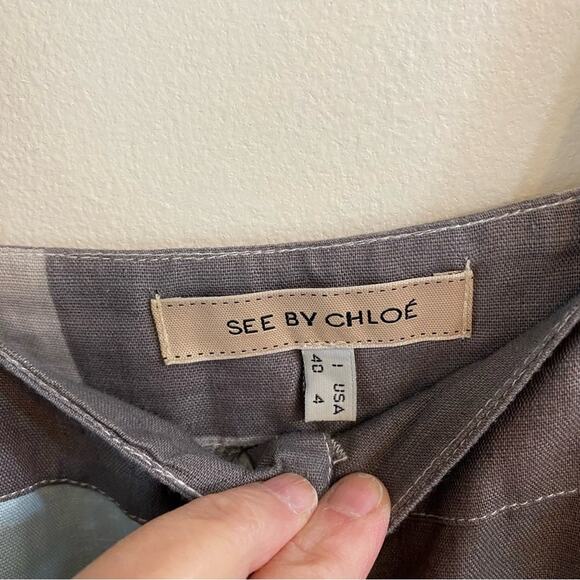 See by Chloe Colorblock Overall Mini Dress Zipper Womens Sz 4 Linen Blend READ* - Picture 3 of 16